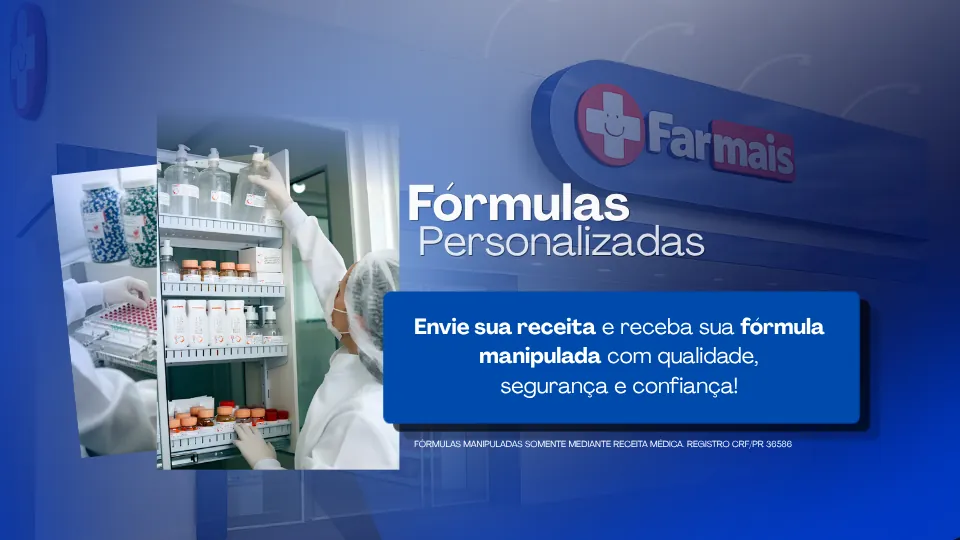 Fórmulas personalizadas. Envie sua receita e receba sua fórmula manipulada com qualidade, segurança e confiança. Fórmulas manipuladas somente mediante receita médica.